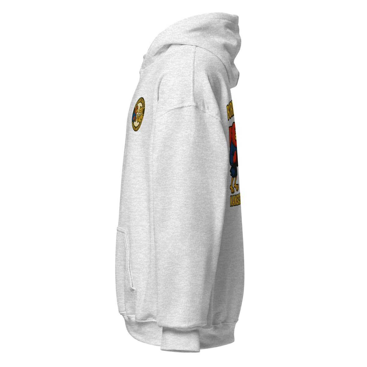Left-side view of ash HAGS Border Battle Kansas vs. Missouri hoodie.