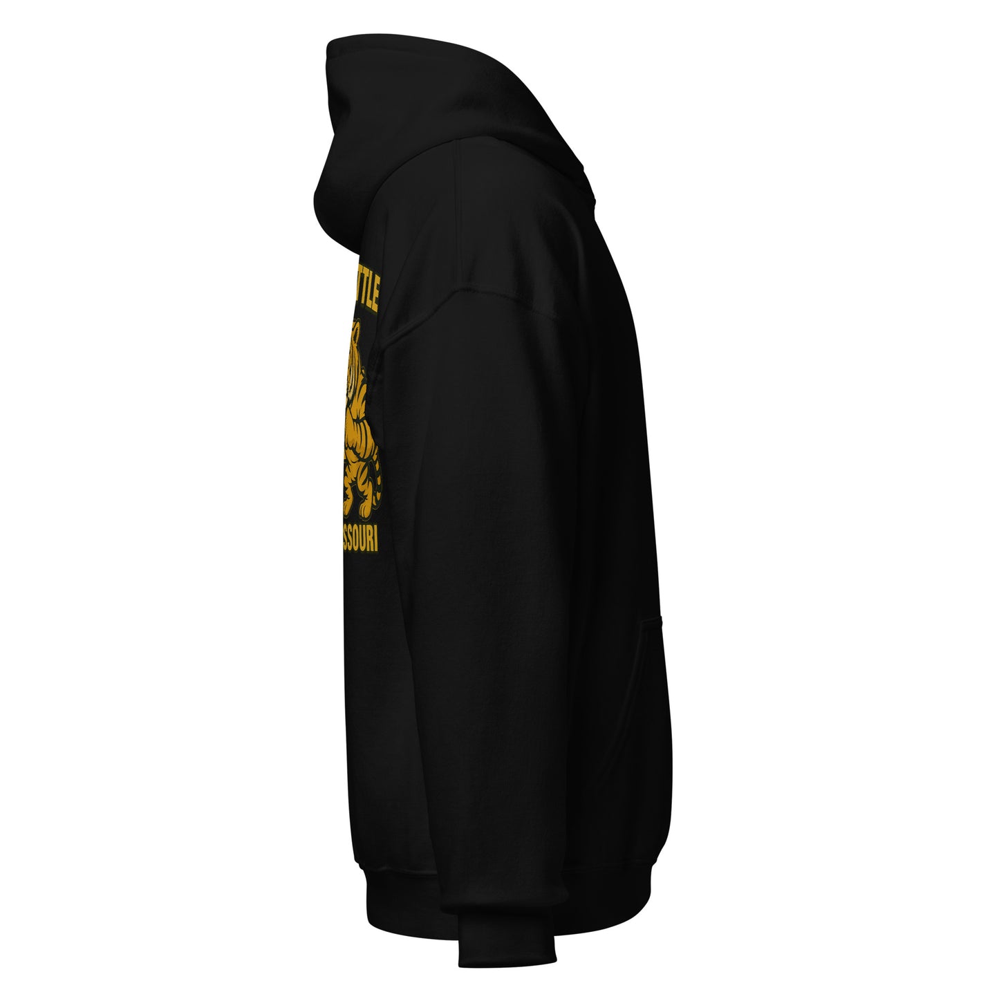 Right-side view of black HAGS Border Battle Kansas vs. Missouri hoodie.