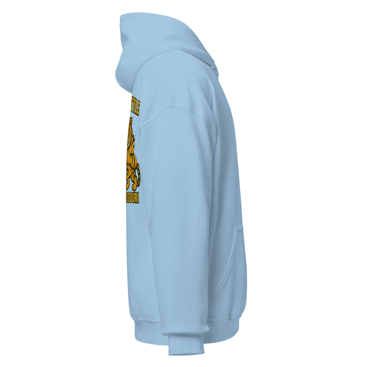 Right-side view of light blue HAGS Border Battle Kansas vs. Missouri hoodie.