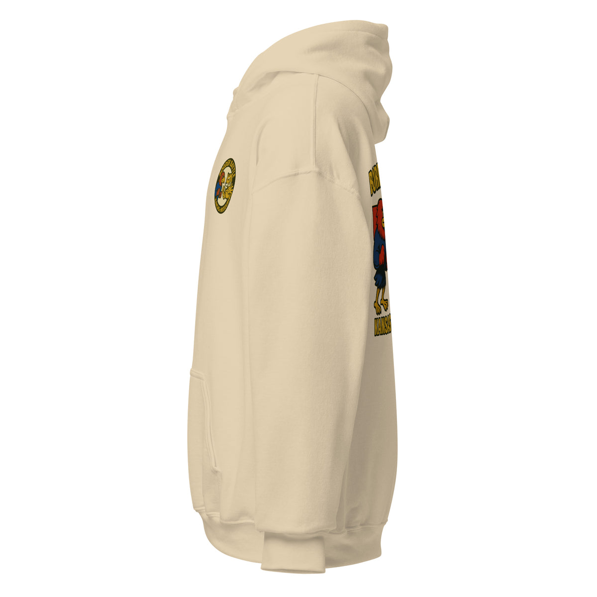 Left-side view of sand HAGS Border Battle Kansas vs. Missouri hoodie.