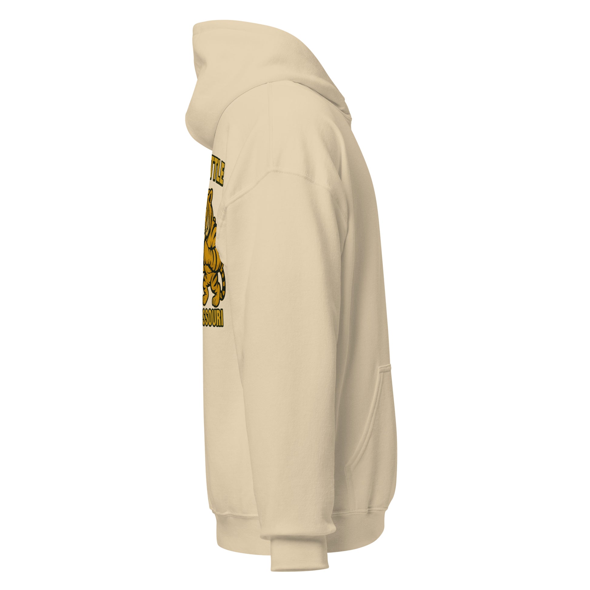 Right-side view of sand HAGS Border Battle Kansas vs. Missouri hoodie.