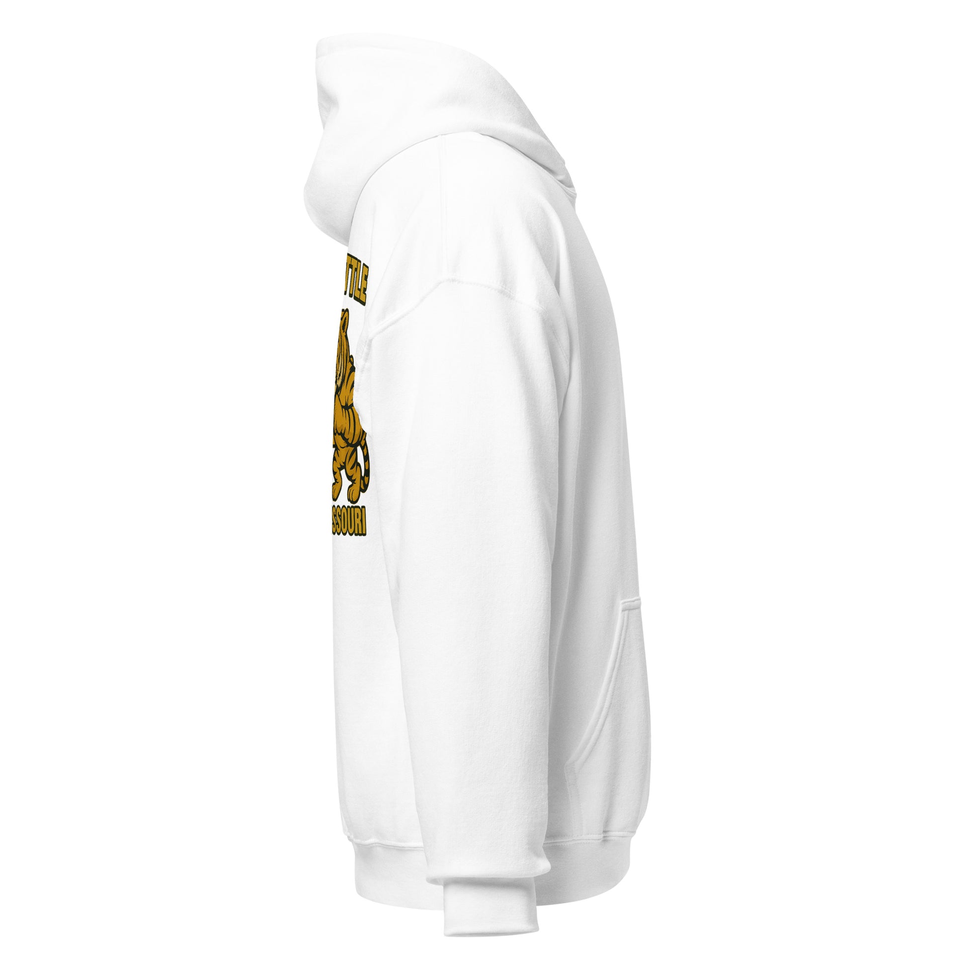 Right-side view of white HAGS Border Battle Kansas vs. Missouri hoodie.