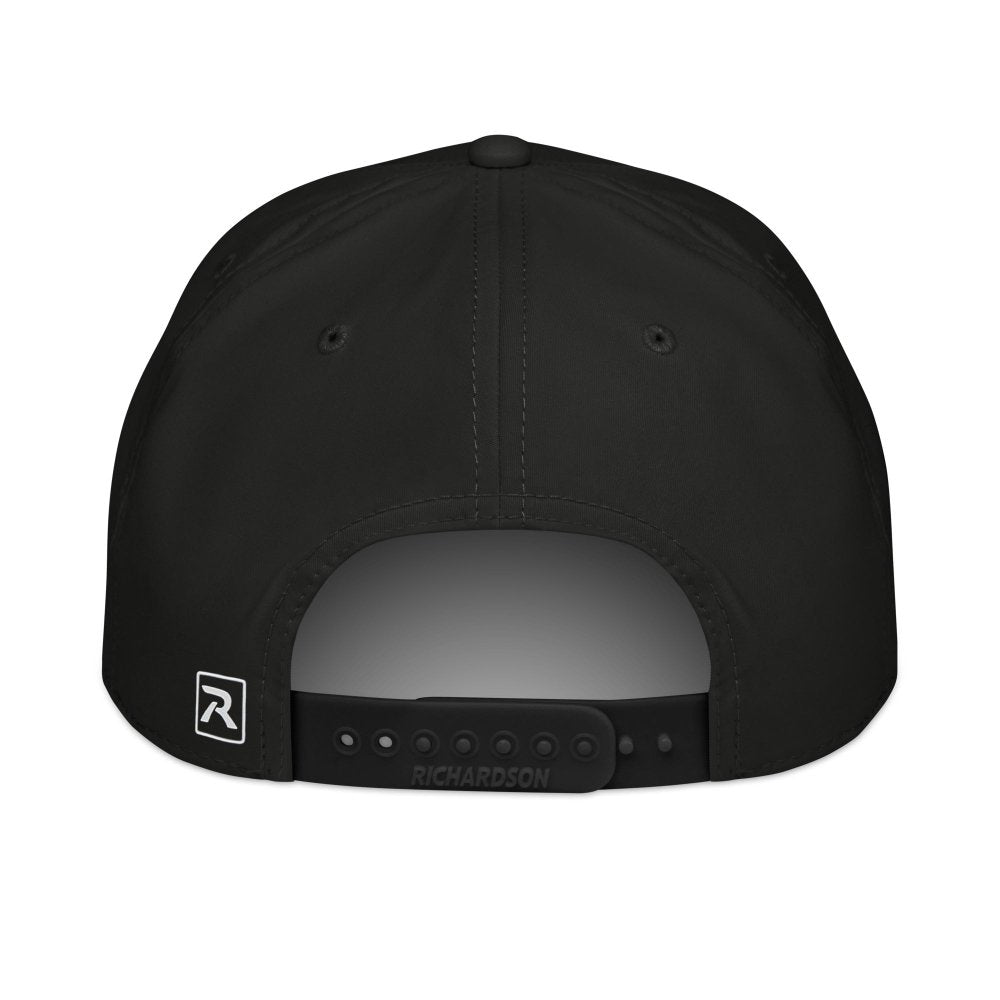 Back view of black HAGS Boulder Colorado rope hat, showing adjustable snapback closure.