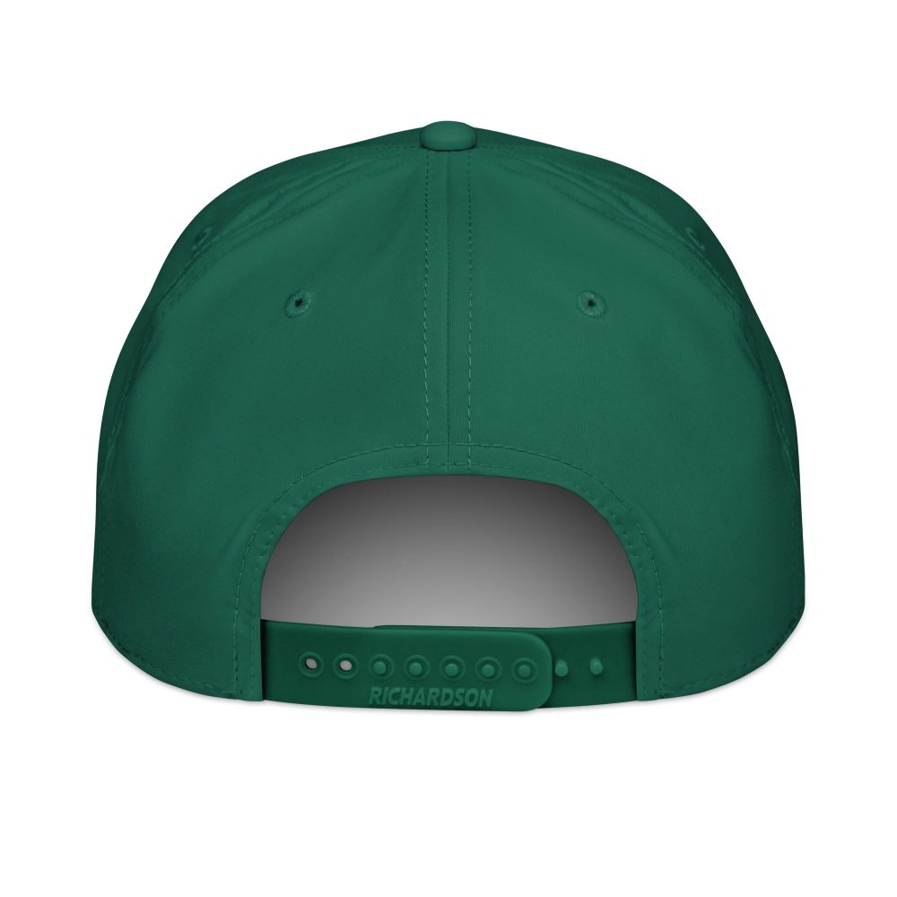 Back view of green HAGS Boulder Colorado rope hat, showing adjustable snapback closure.