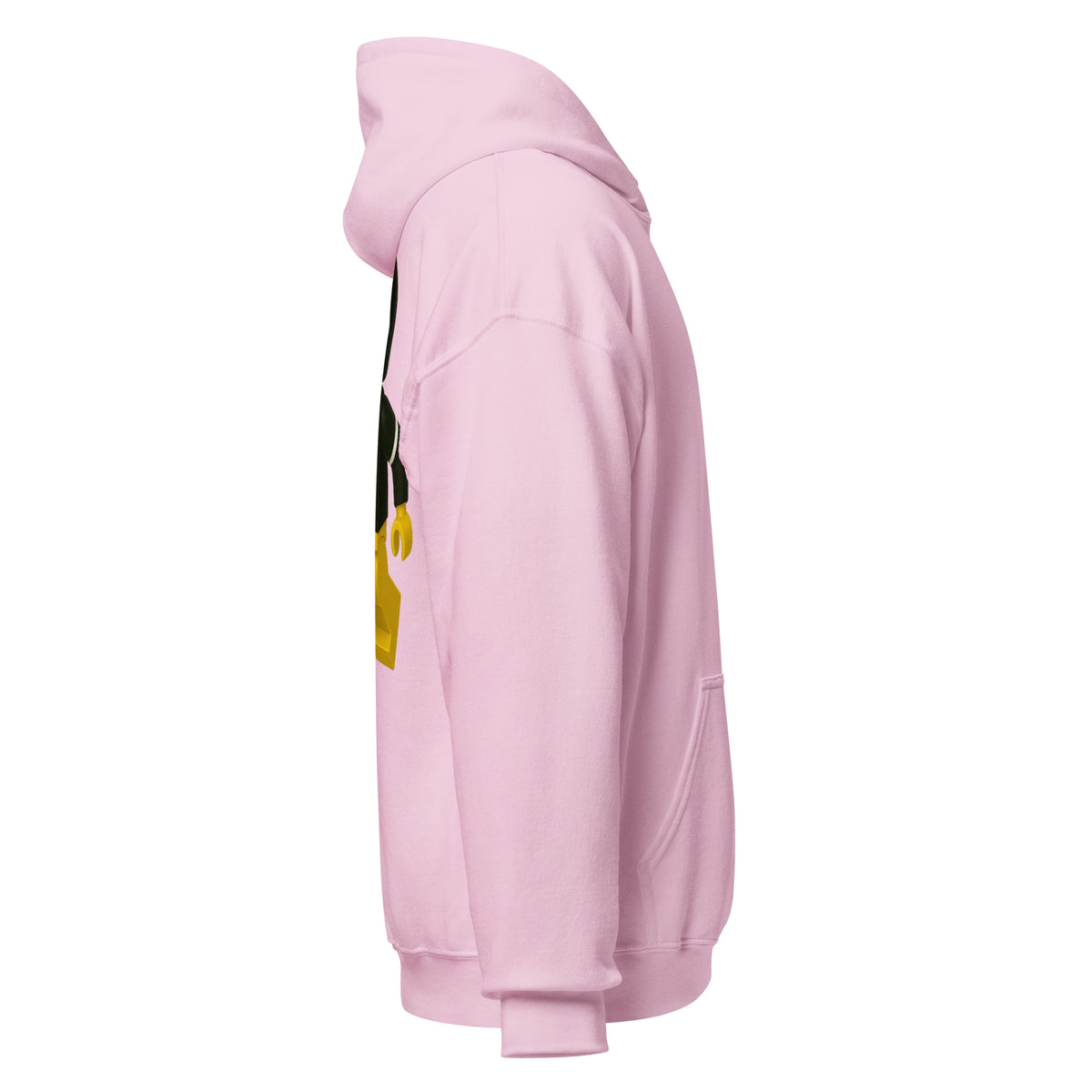 Right-side view of light pink HAGS COMO block football figure hoodie.