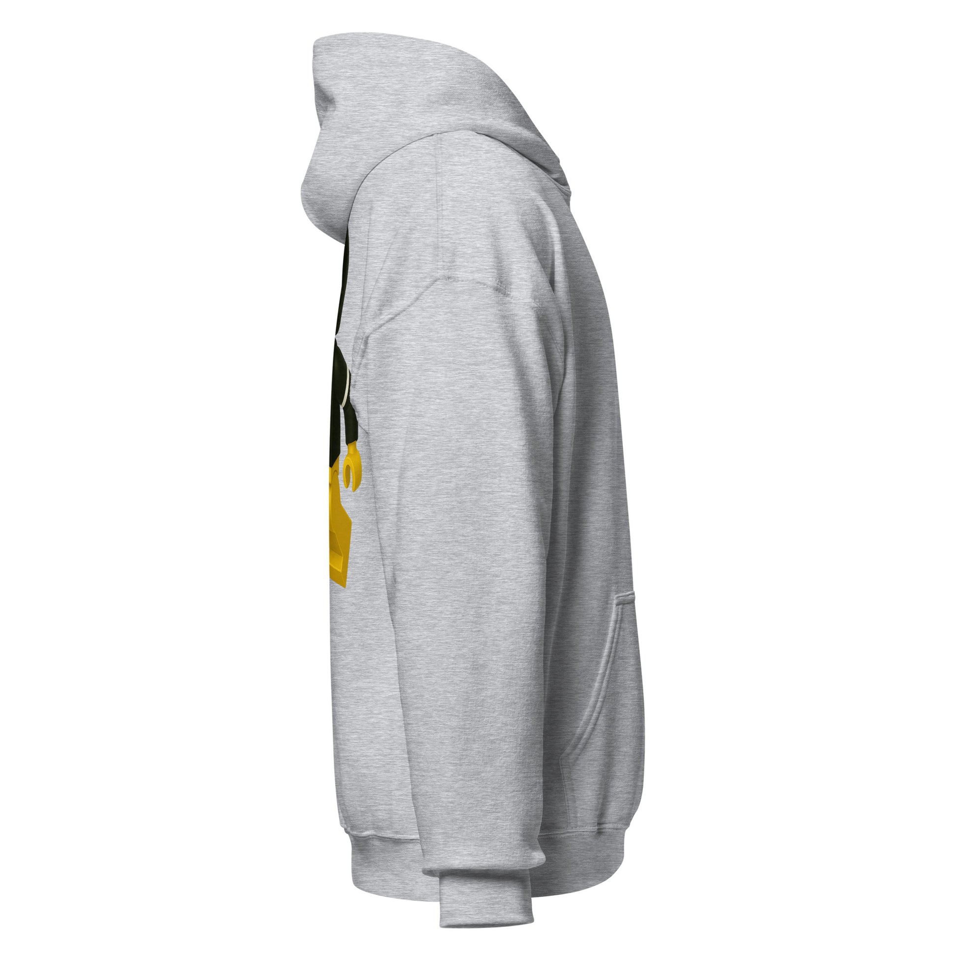 Right-side view of sport grey HAGS COMO block football figure hoodie.