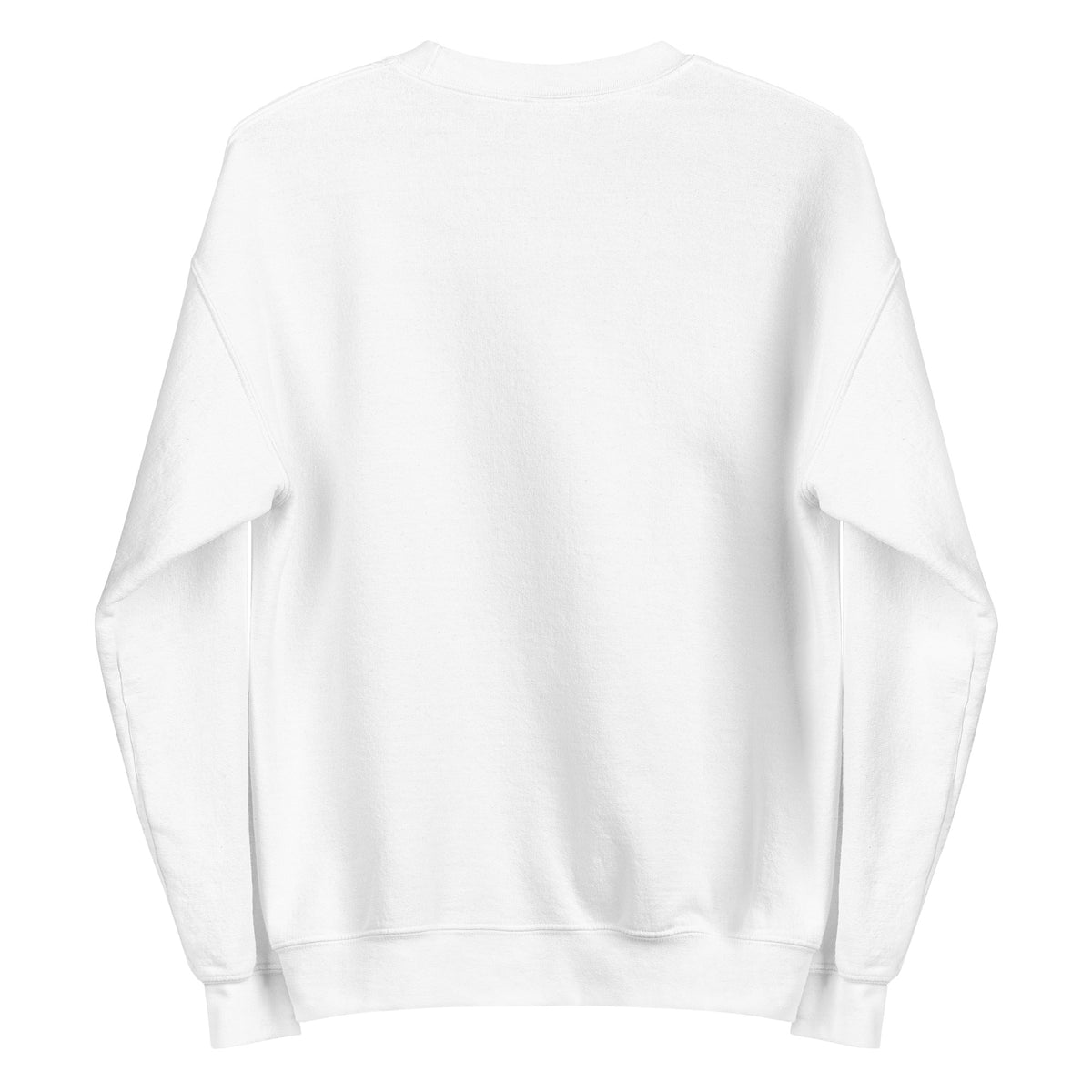 Back view of white HAGS COMO embroidered crewneck sweatshirt, showing plain back.