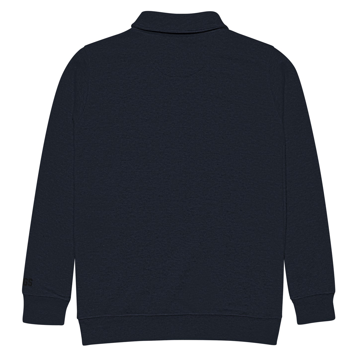 Back view of navy HAGS COMO embroidered quarter-zip pullover, showing plain back.