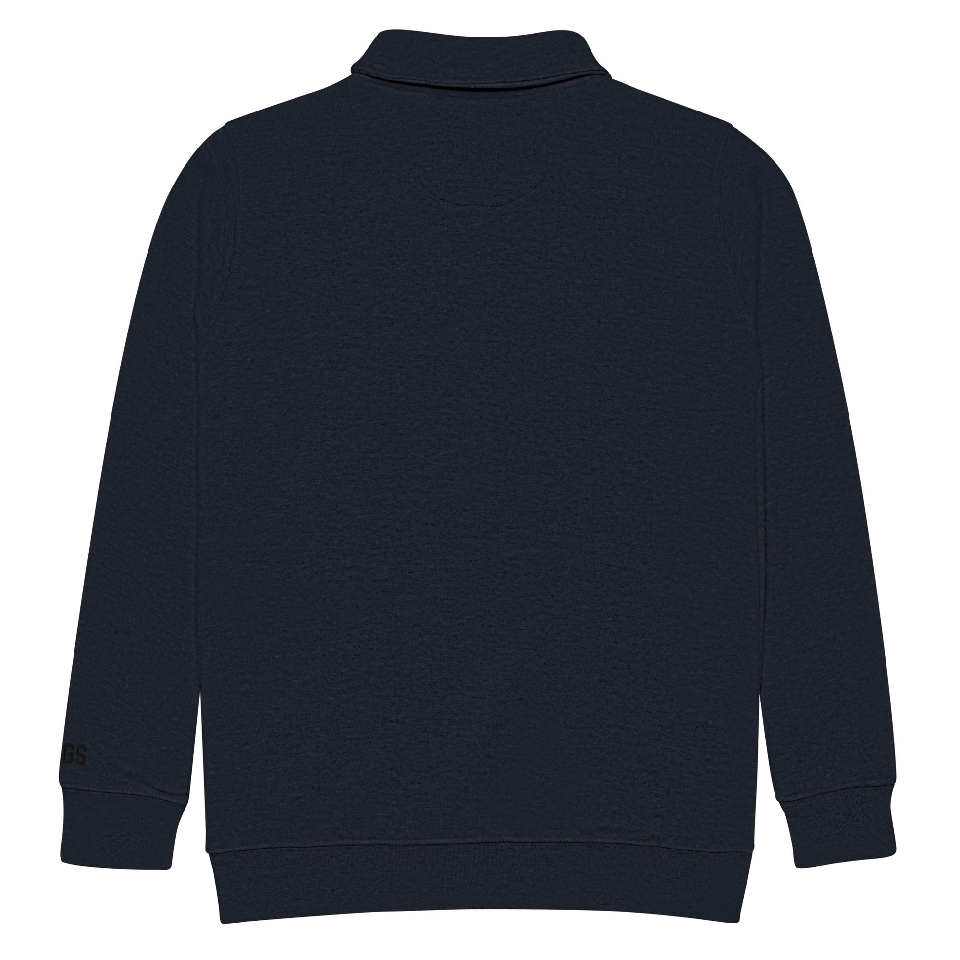 Back view of navy HAGS COMO embroidered quarter-zip pullover, showing plain back.