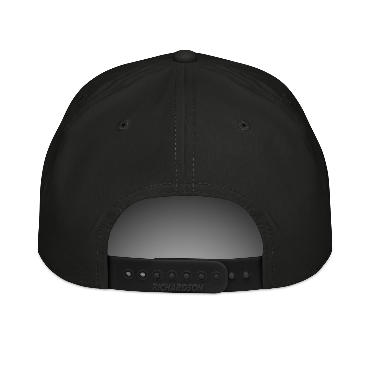 Back view of black white HAGS COMO puff embroidered rope hat, showing adjustable snapback closure.