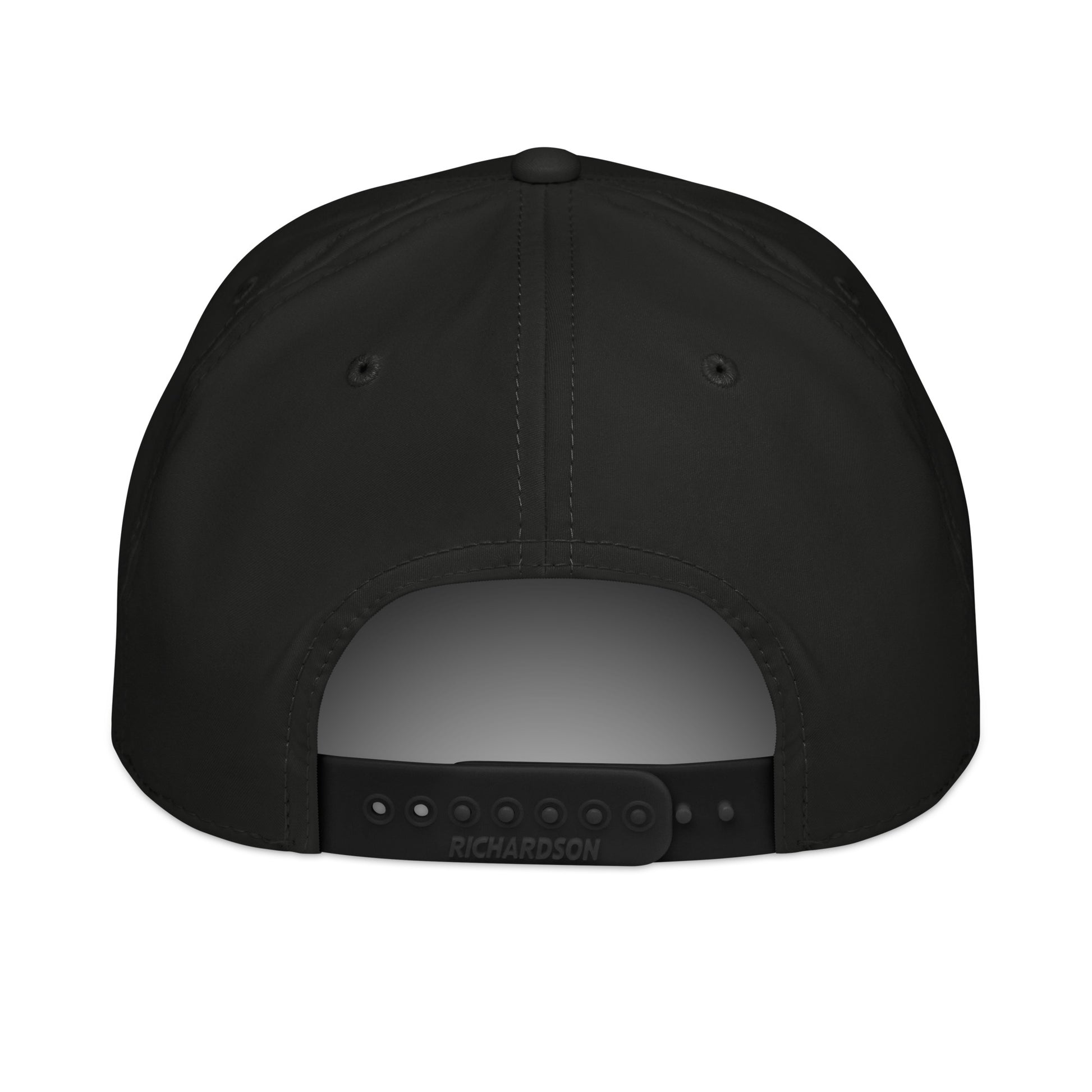 Back view of black white HAGS COMO puff embroidered rope hat, showing adjustable snapback closure.