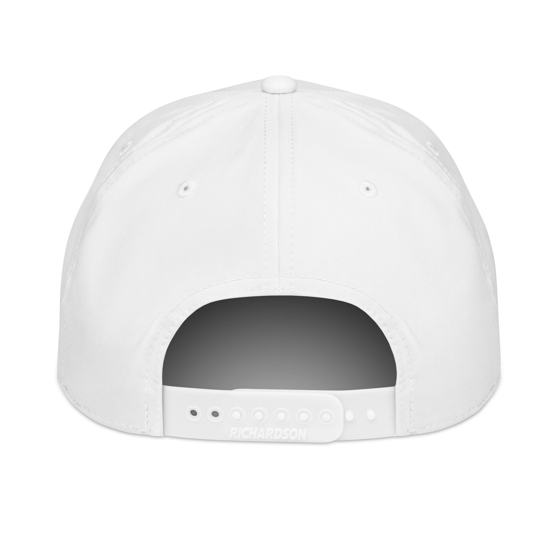 Back view of white black HAGS COMO puff embroidered rope hat, showing adjustable snapback closure.
