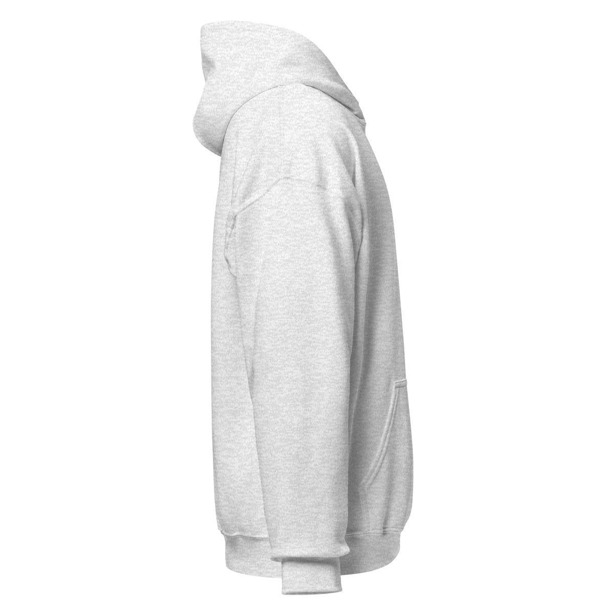 Right-side view of ash HAGS COMO small logo hoodie.