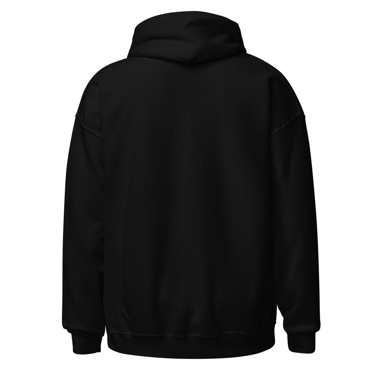 Back view of black HAGS COMO small logo hoodie, showing plain back and hood.