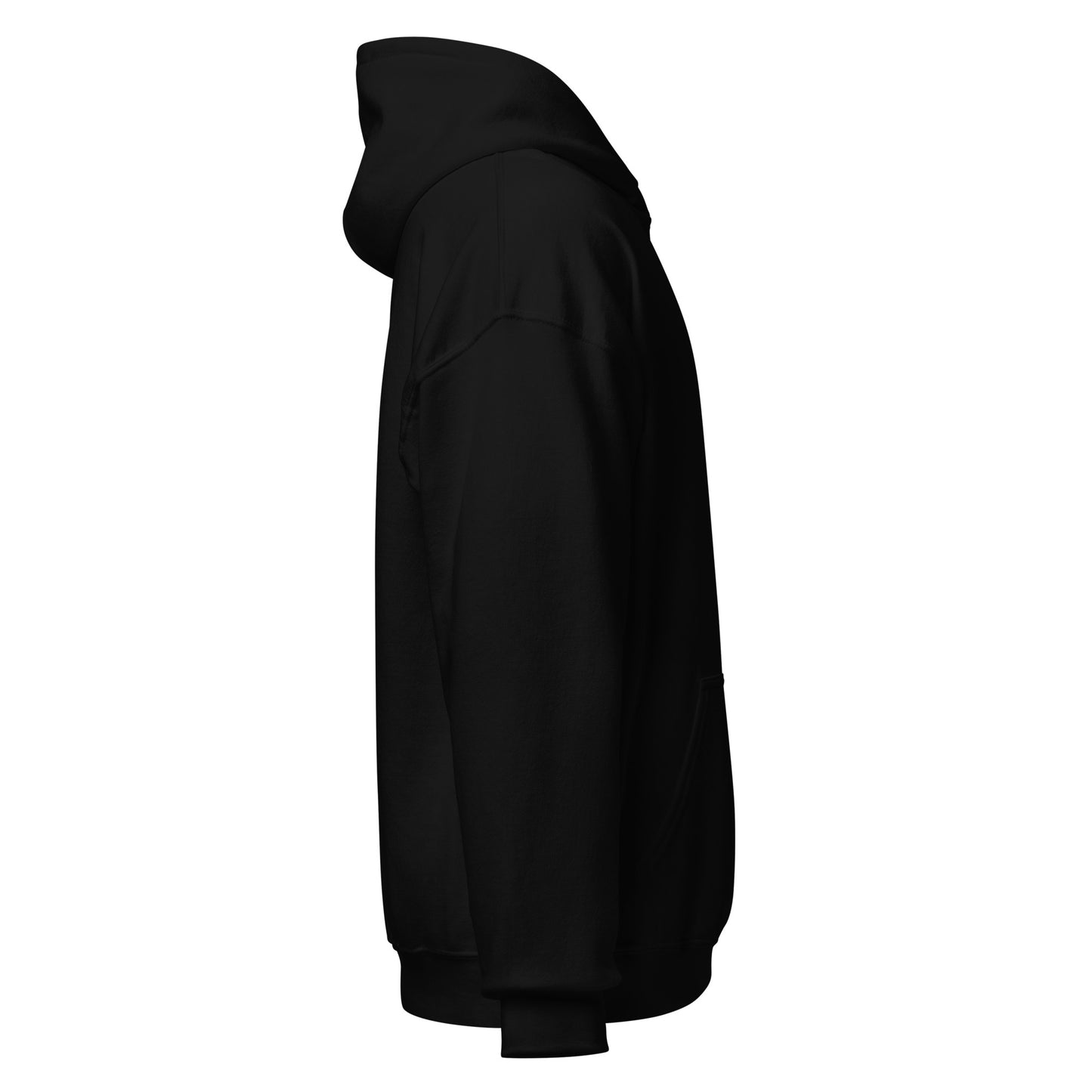 Right-side view of black HAGS COMO small logo hoodie.