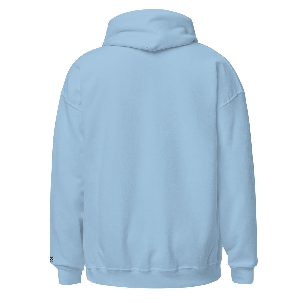 Back view of light blue HAGS COMO small logo hoodie, showing plain back and hood.