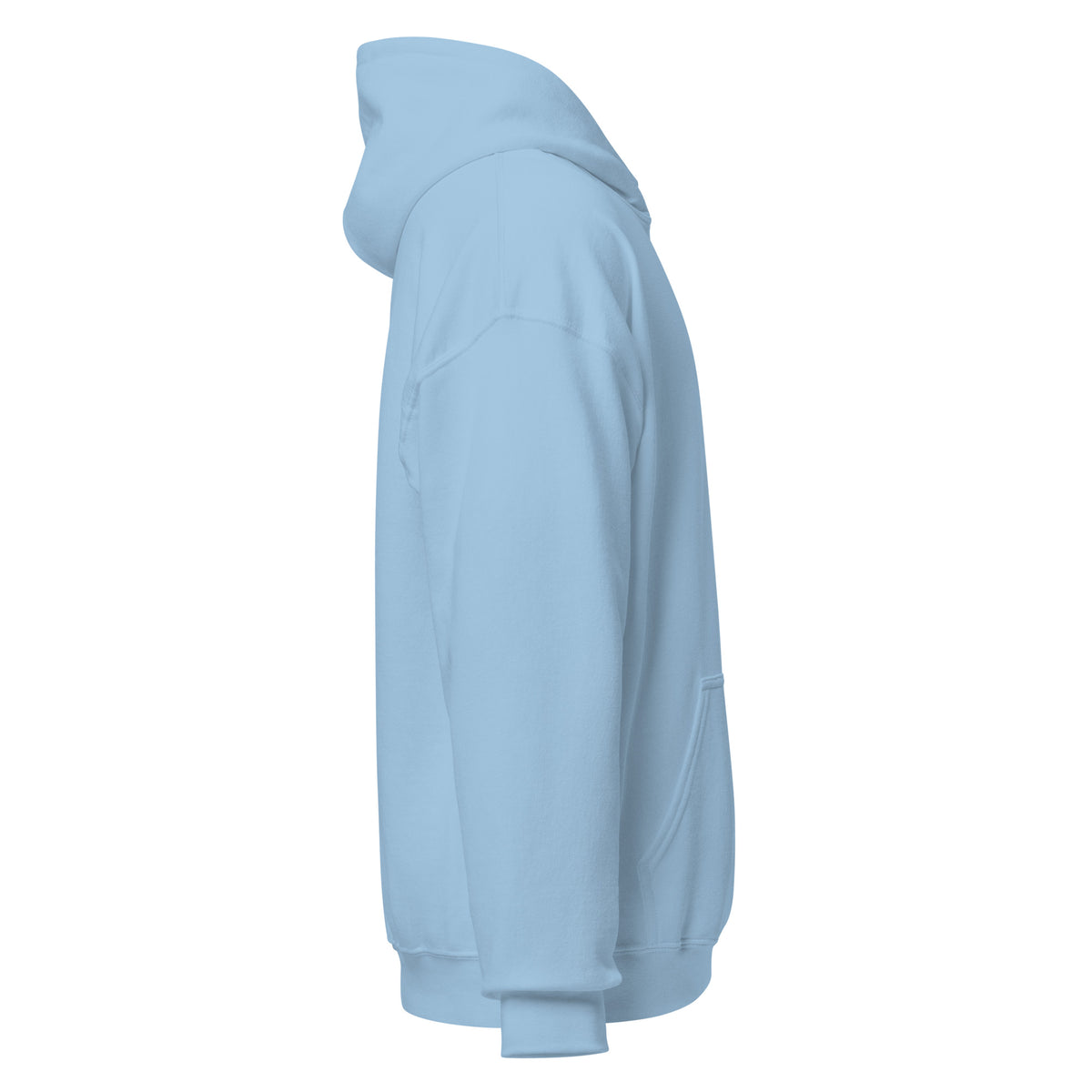 Right-side view of light blue HAGS COMO small logo hoodie.