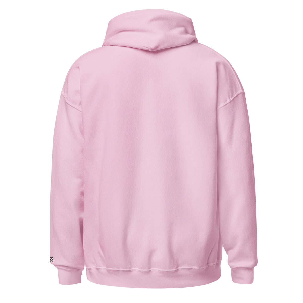 Back view of light pink HAGS COMO small logo hoodie, showing plain back and hood.