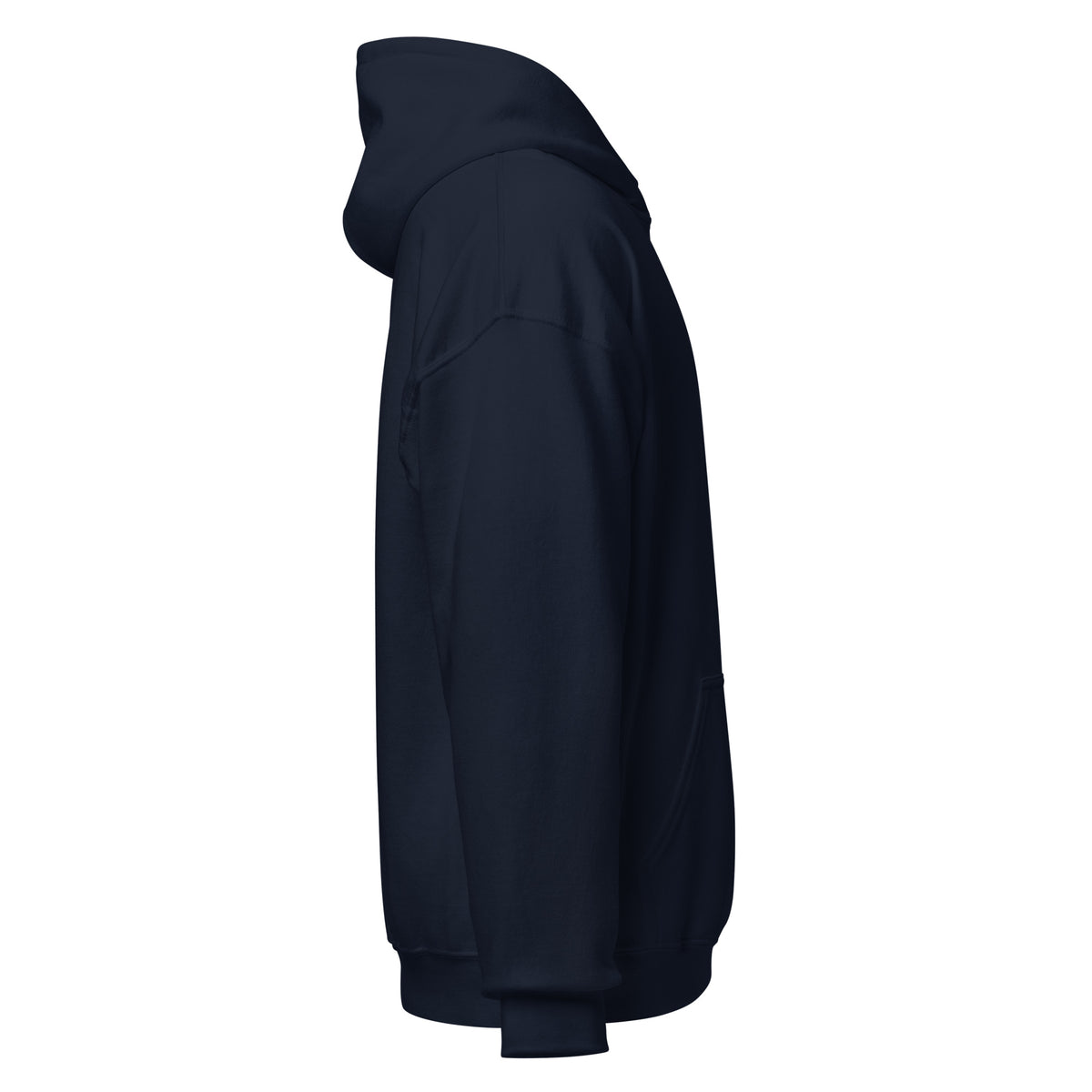 Right-side view of navy HAGS COMO small logo hoodie.