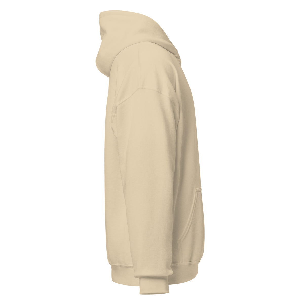 Right-side view of sand HAGS COMO small logo hoodie.