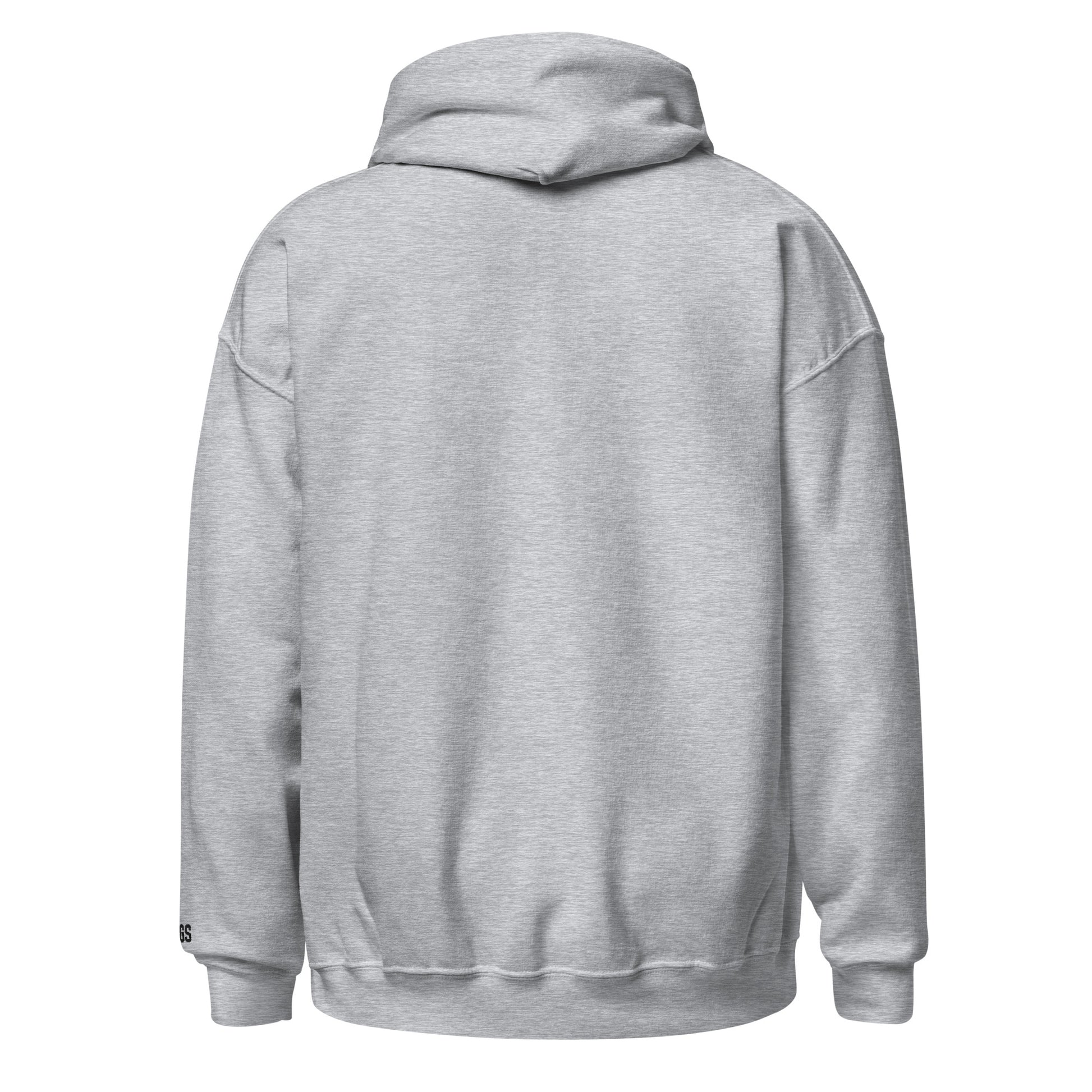 Back view of sport grey HAGS COMO small logo hoodie, showing plain back and hood.