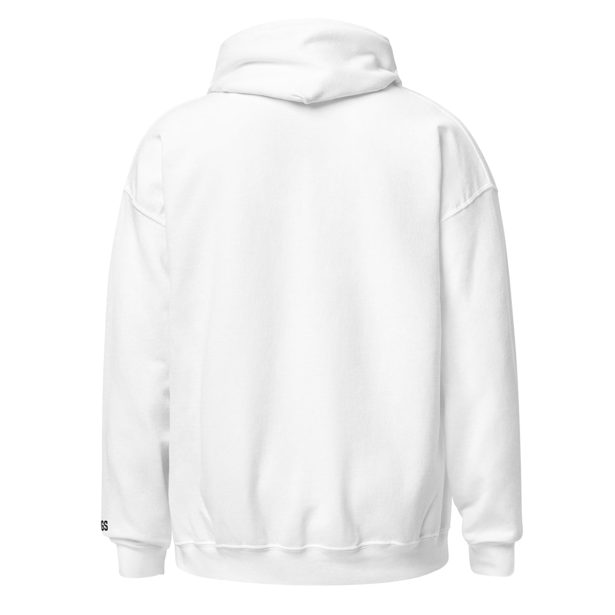 Back view of white HAGS COMO small logo hoodie, showing plain back and hood.