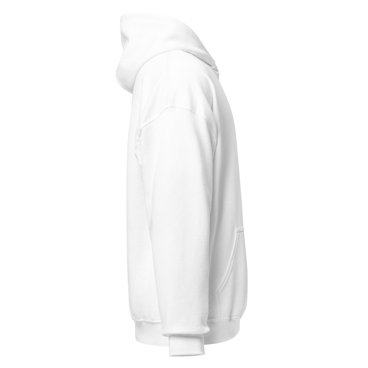 Right-side view of white HAGS COMO small logo hoodie.