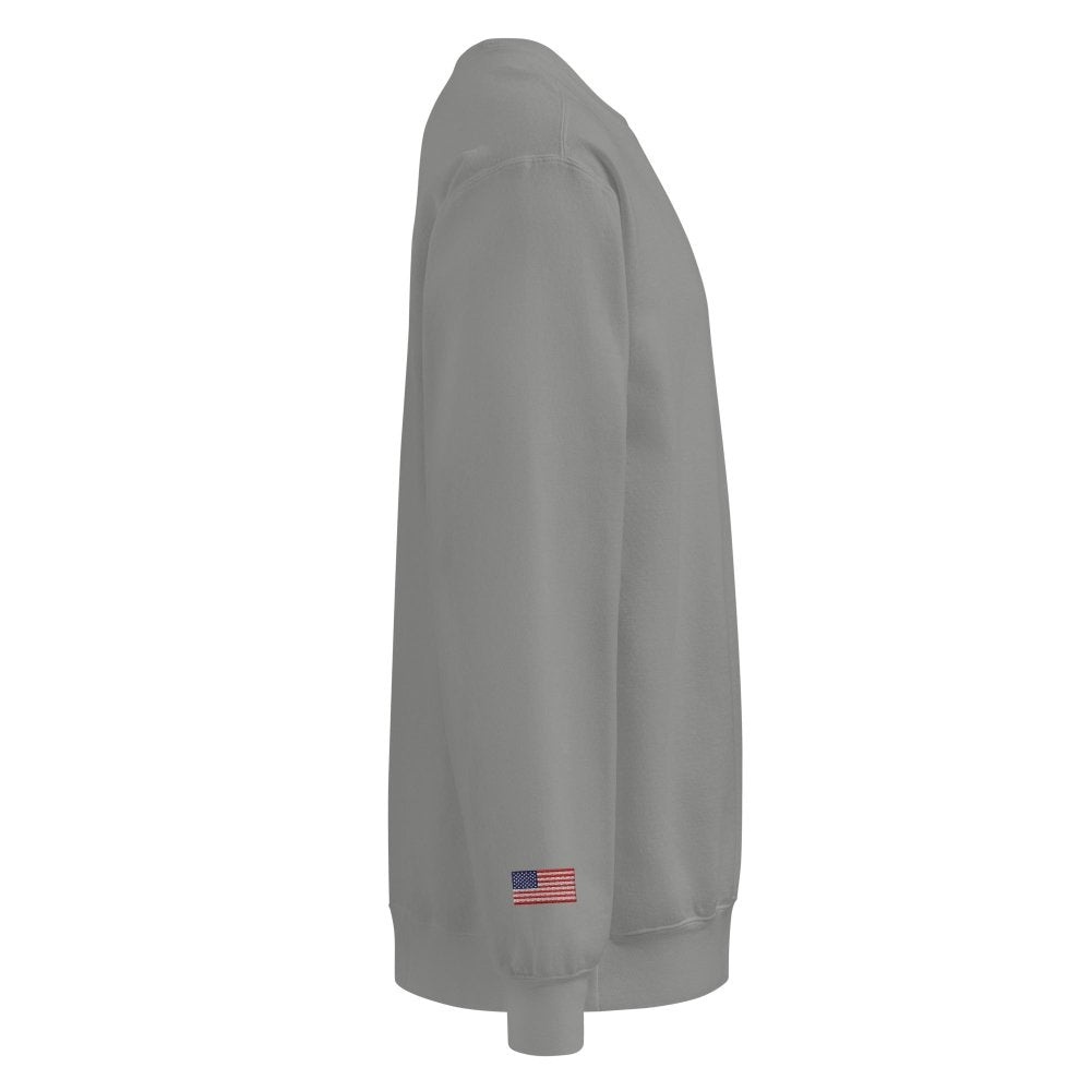 Right-side view of gray HAGS Have a Great Summer USA crewneck sweatshirt.