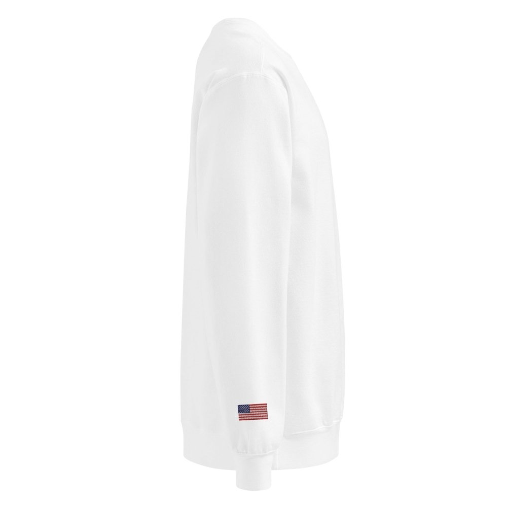 Right-side view of white HAGS Have a Great Summer USA crewneck sweatshirt.