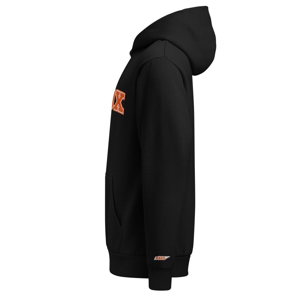 Left-side view of black HAGS Knox Tennessee embroidered hoodie.