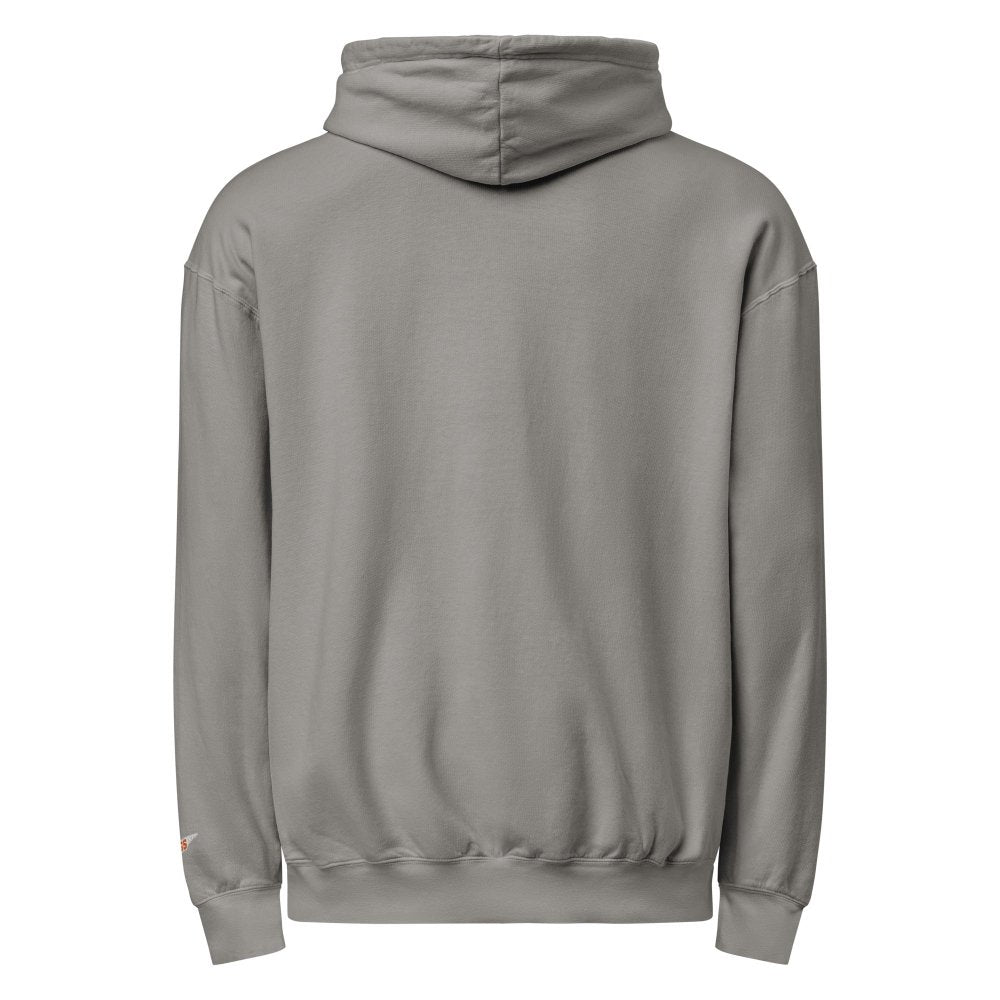 Back view of gray HAGS Knoxville Tennessee embroidered hoodie, showing plain back and hood.