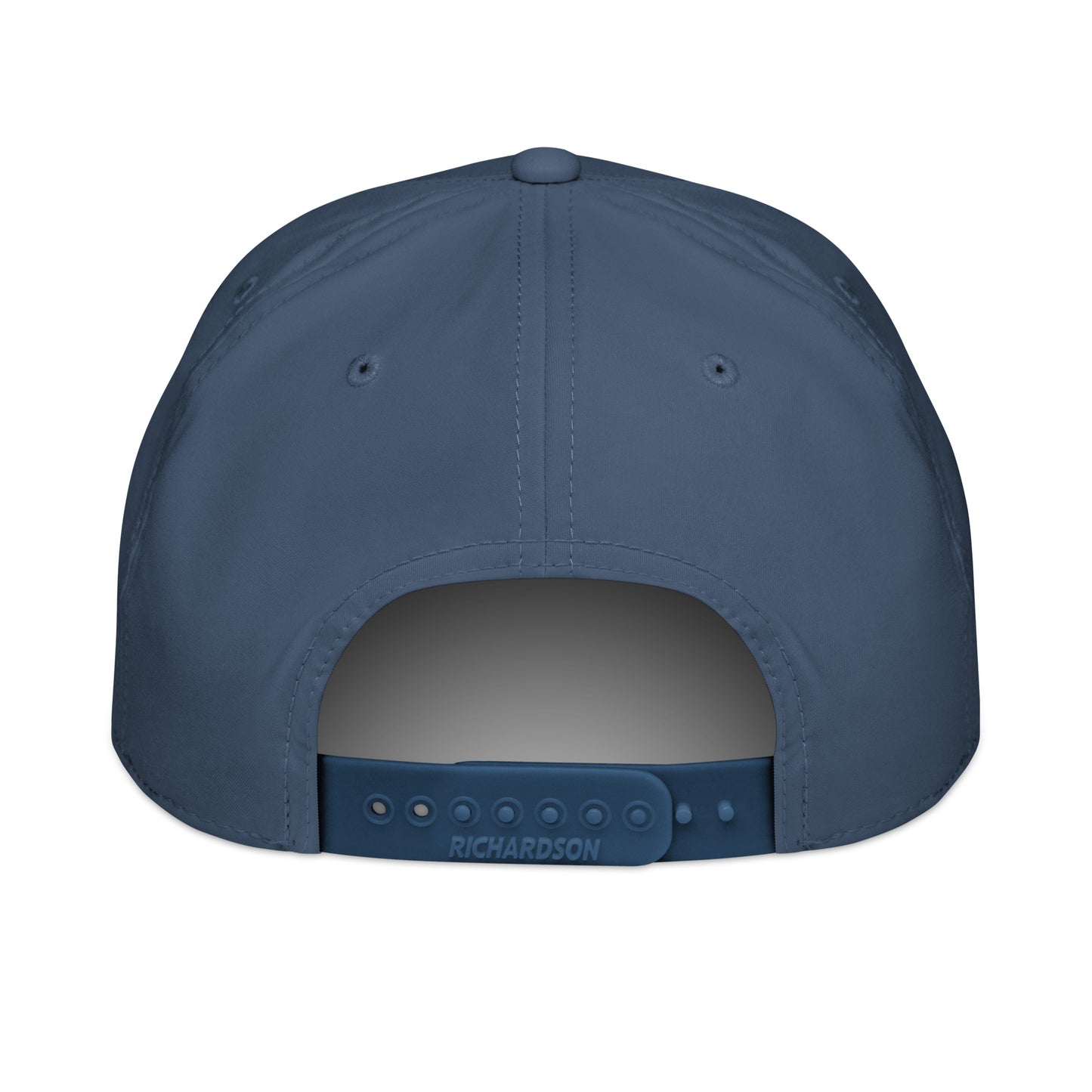 Back view of light blue white HAGS Mass Street Lawrence Kansas rope hat, showing adjustable snapback closure.