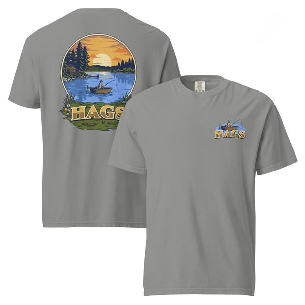 HAGS Sunset Fishing Graphic Tee | Summer Outdoor Shirt streetwear clothing college style outfit