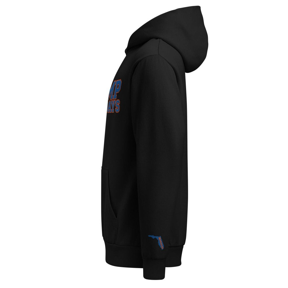 Left-side view of black HAGS Swamp Saturdays Florida hoodie.