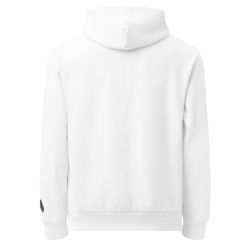 Back view of white HAGS Swamp Saturdays Florida hoodie, showing plain back and hood.