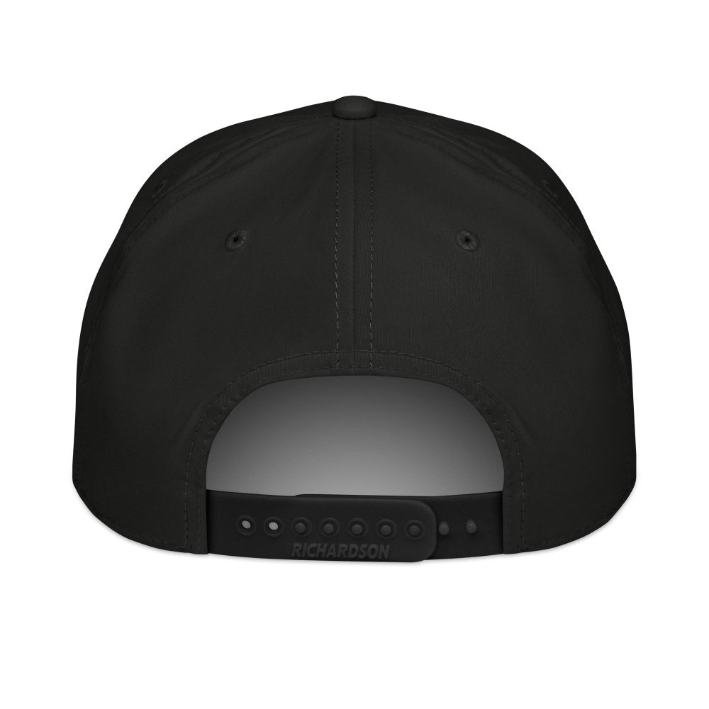 Back view of black HAGS Syracuse CUSE rope hat, showing adjustable snapback closure.