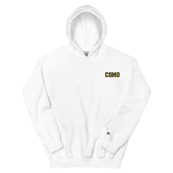 HAGS COMO Small Logo Hoodie white front view with embroidered logo on chest