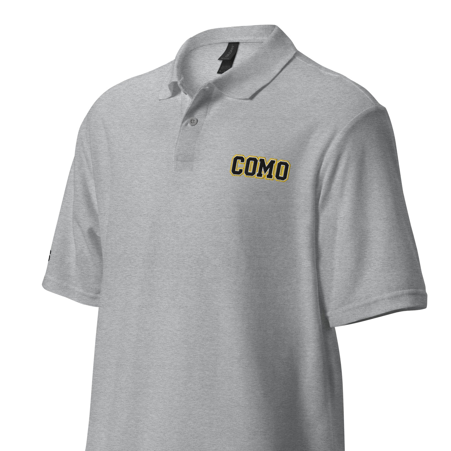 HAGS COMO Polo grey angled front view showing embroidery