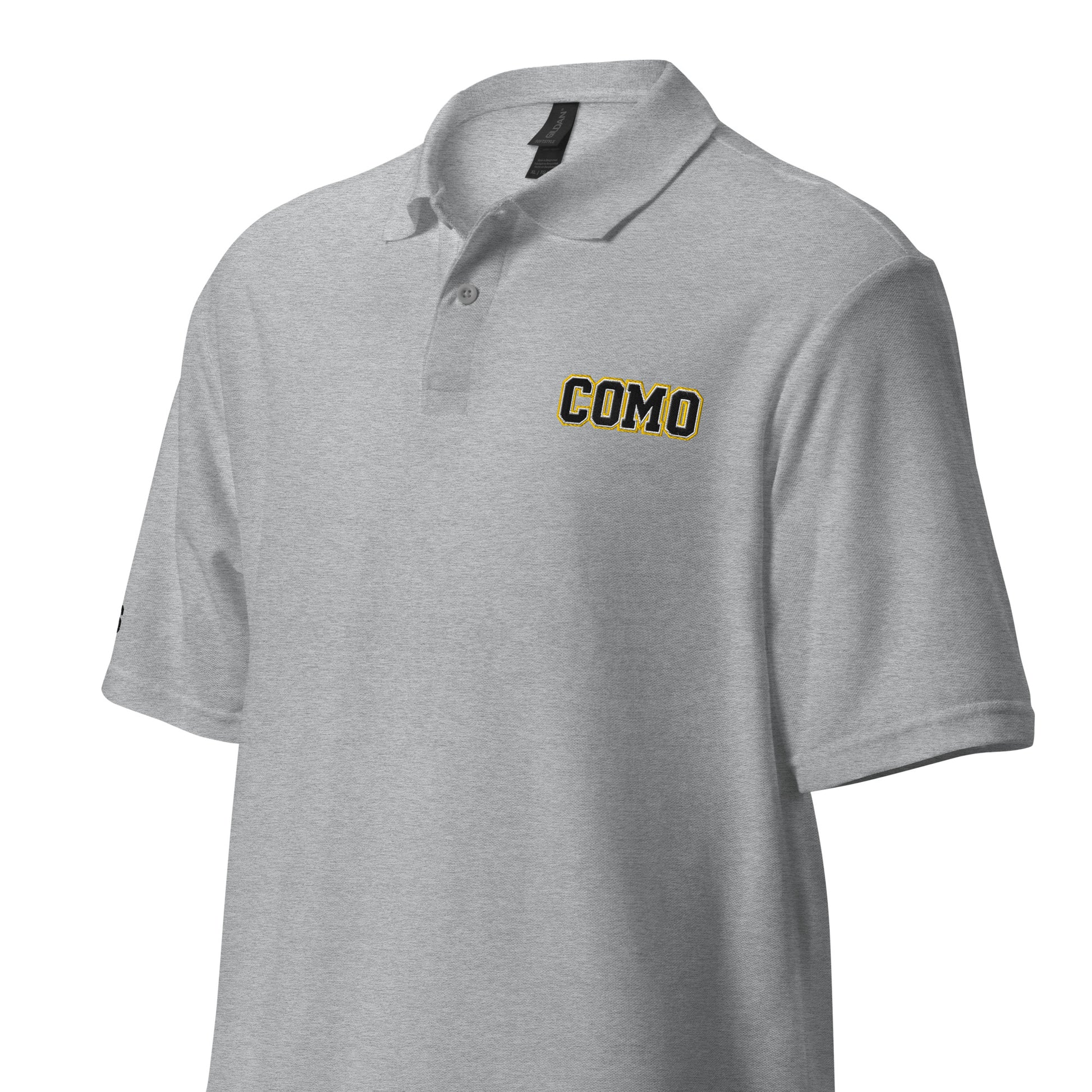 HAGS COMO Polo grey angled front view showing embroidery