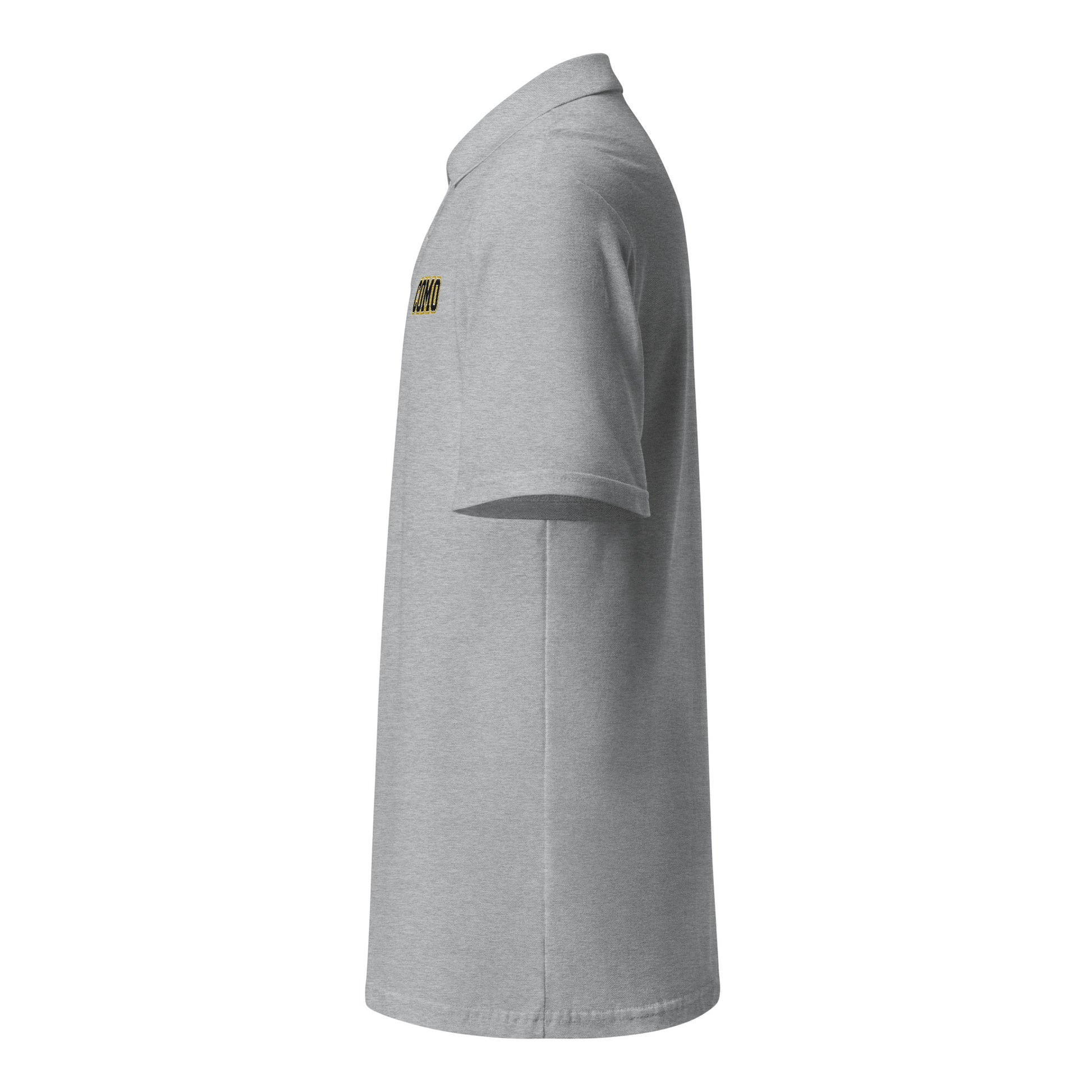 COMO Embroidered Polo grey side view with sleeve detail
