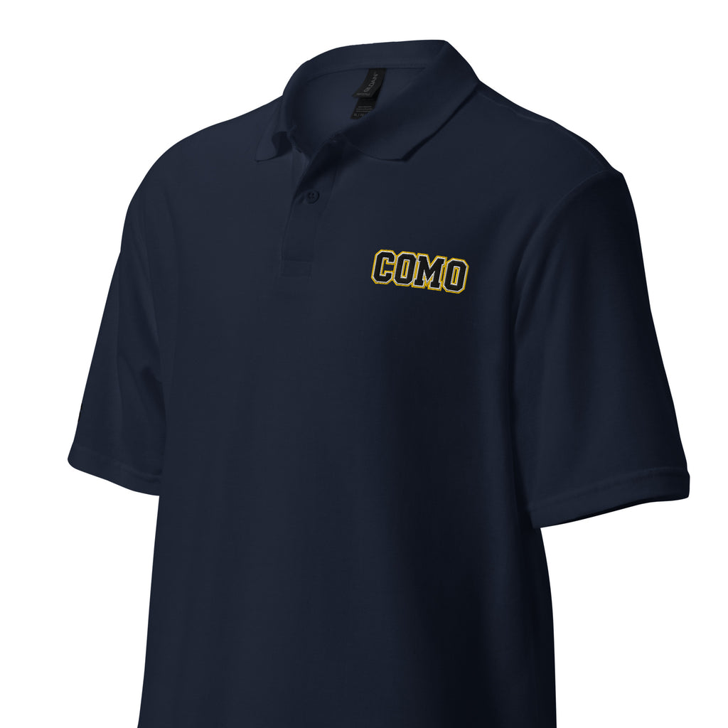 Navy HAGS COMO Polo angled front view showing embroidered chest logo