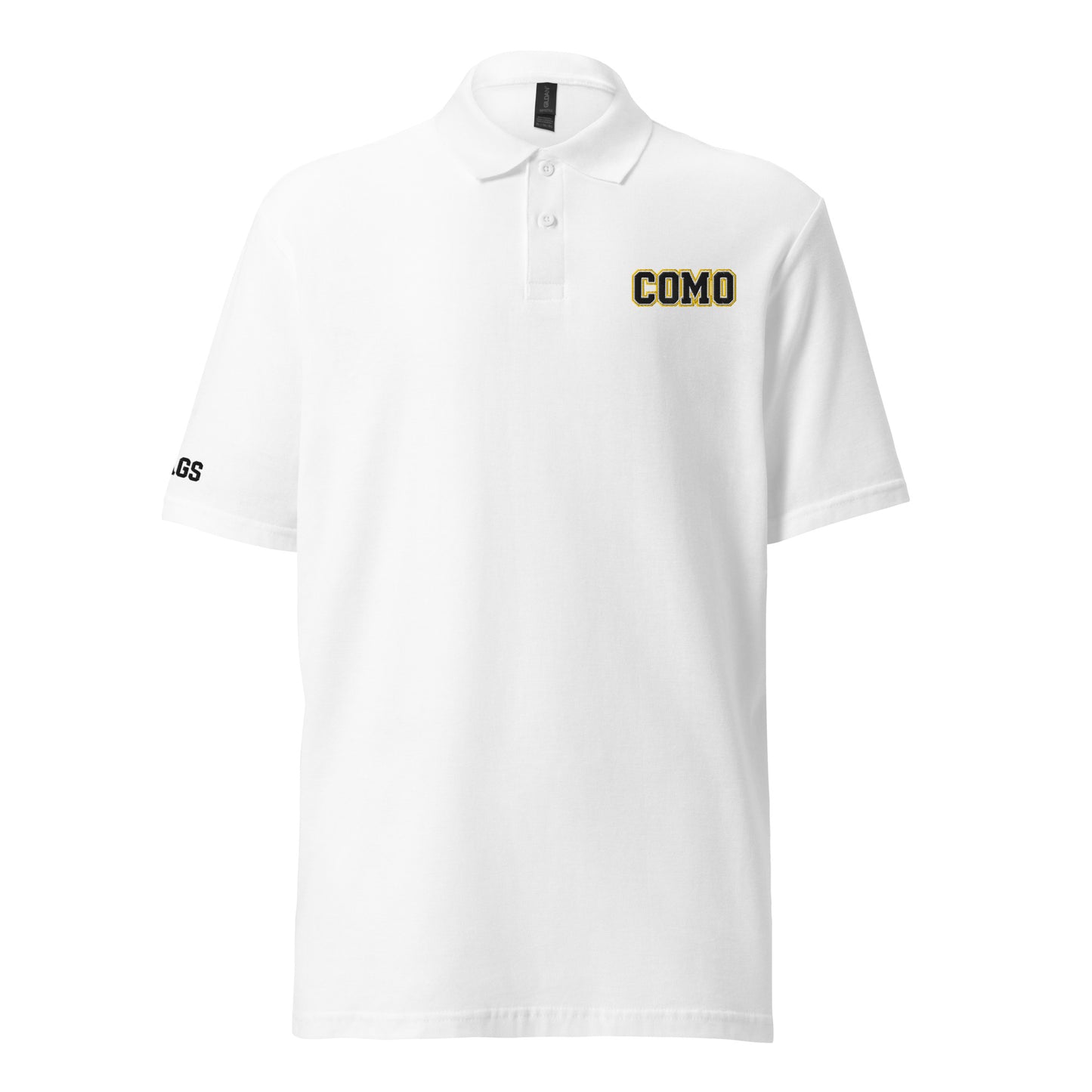 HAGS COMO Polo white shirt front view with gold embroidered logo