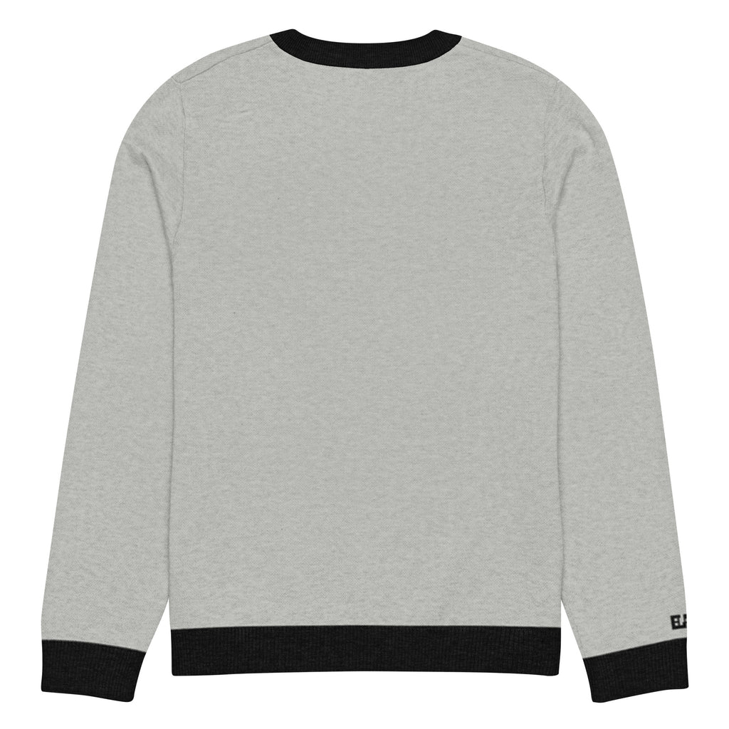 HAGS COMO Classic Knit Crewneck Sweater in gray with black trim and gold collegiate lettering
