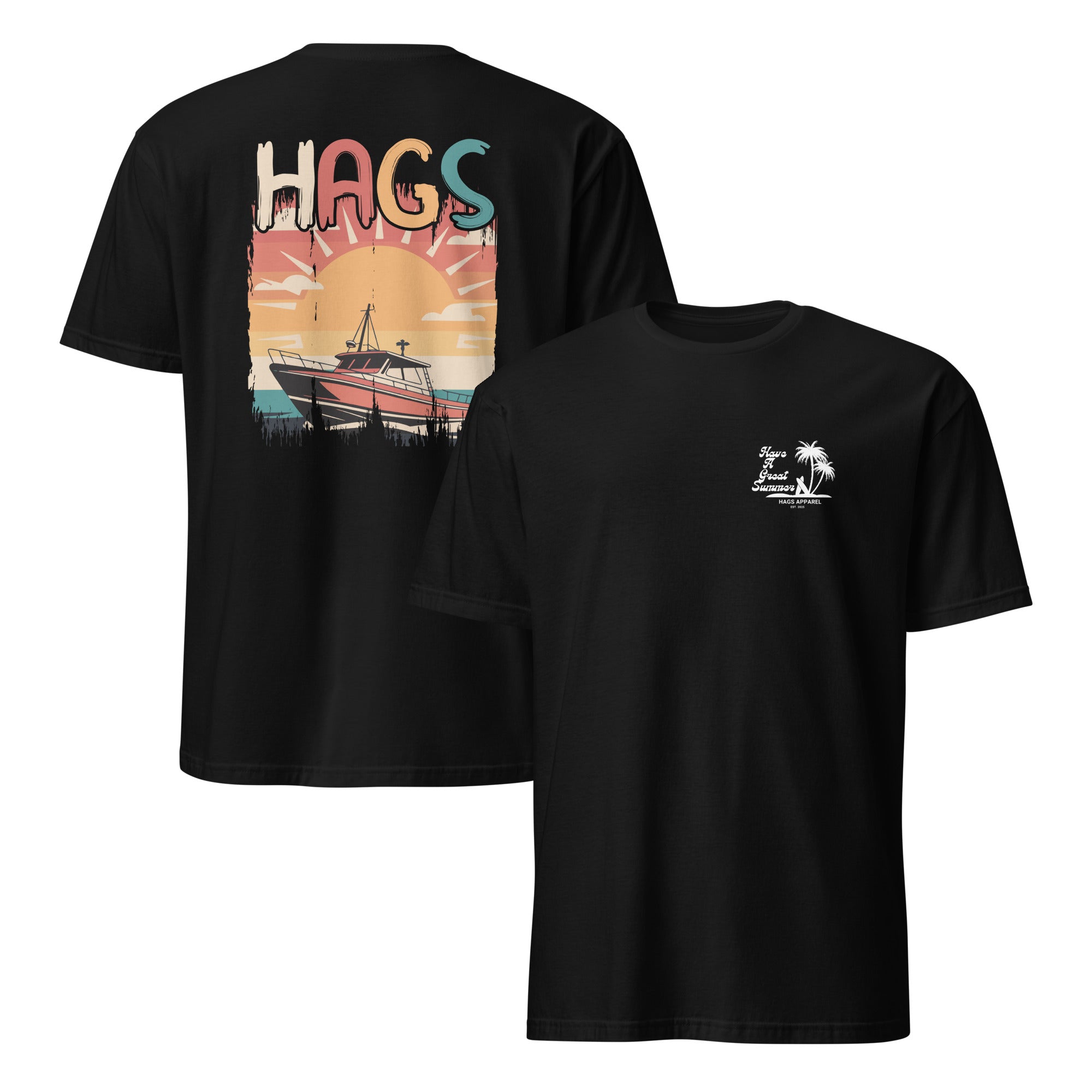 HAGS Boat Sunset Shirt – Dark Unisex Short-Sleeve Tee – HAGS Clothing