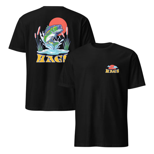 HAGS Bass Jumping Sunset Tee – Vintage Summer Fishing Shirt – HAGS Clothing