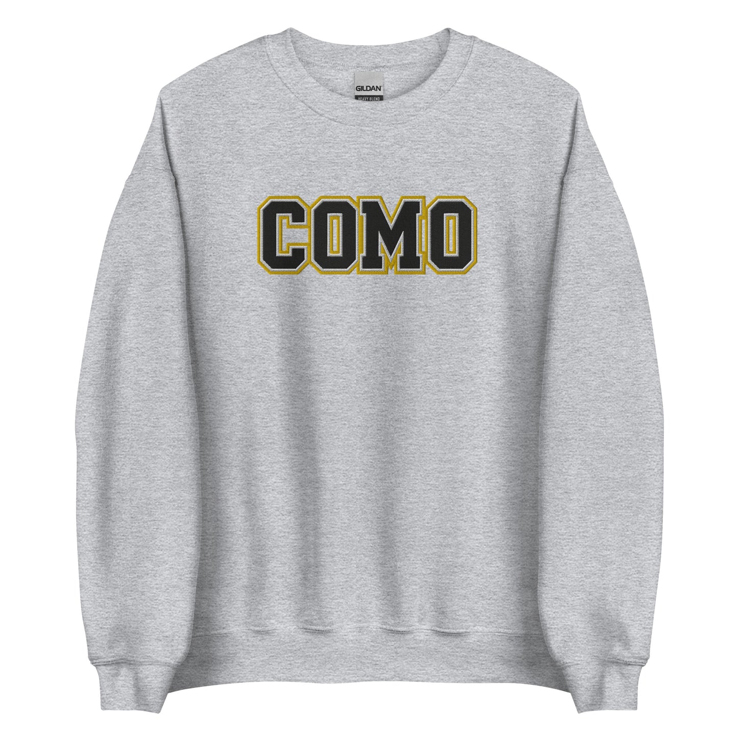COMO Embroidered Sweatshirt in gray with black and gold embroidery