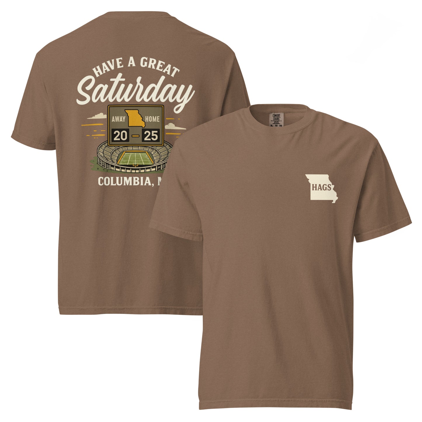 HAGS Missouri Outline Tee – Vintage White & Gold Comfort Colors Shirt – HAGS Clothing