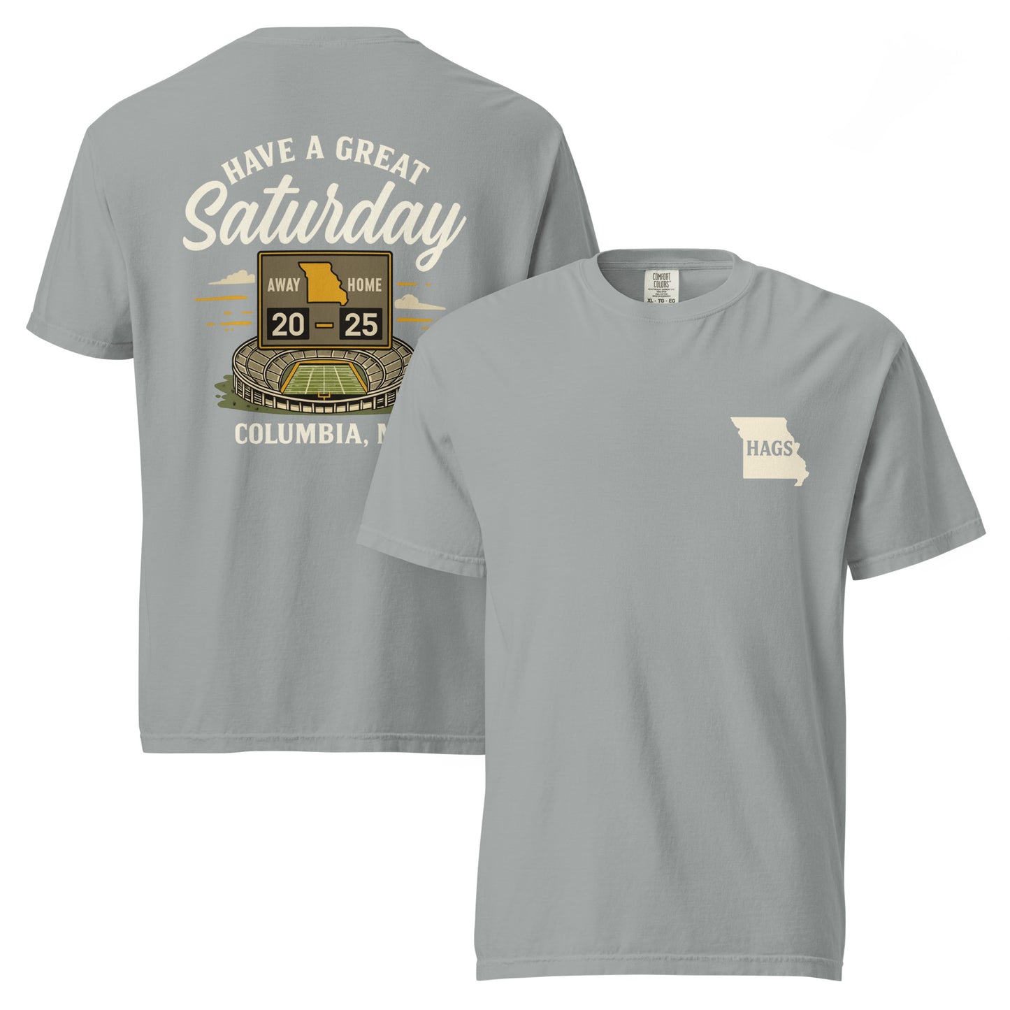 HAGS Missouri Outline Tee – Vintage White & Gold Comfort Colors Shirt – HAGS Clothing