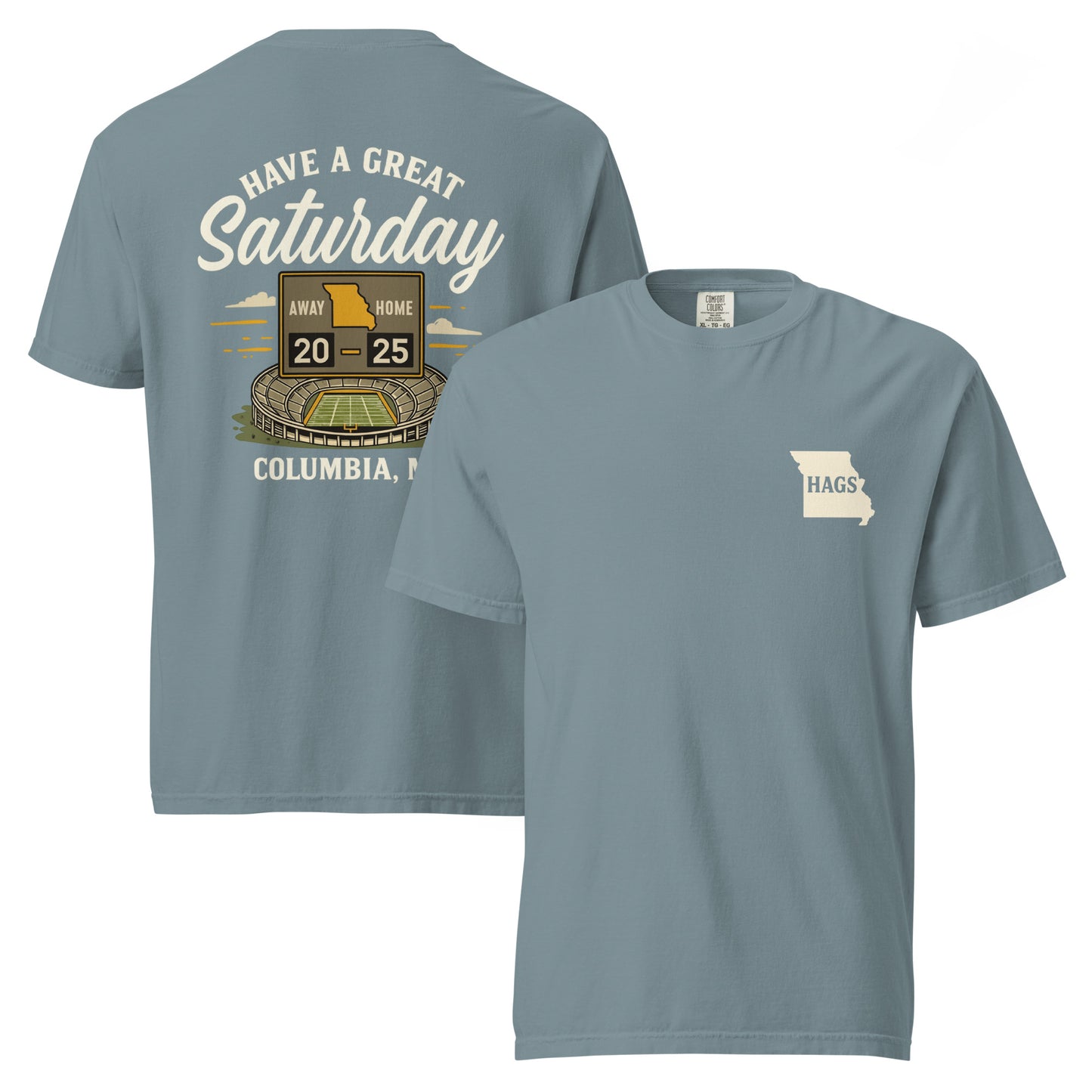 HAGS Missouri Outline Tee – Vintage White & Gold Comfort Colors Shirt – HAGS Clothing
