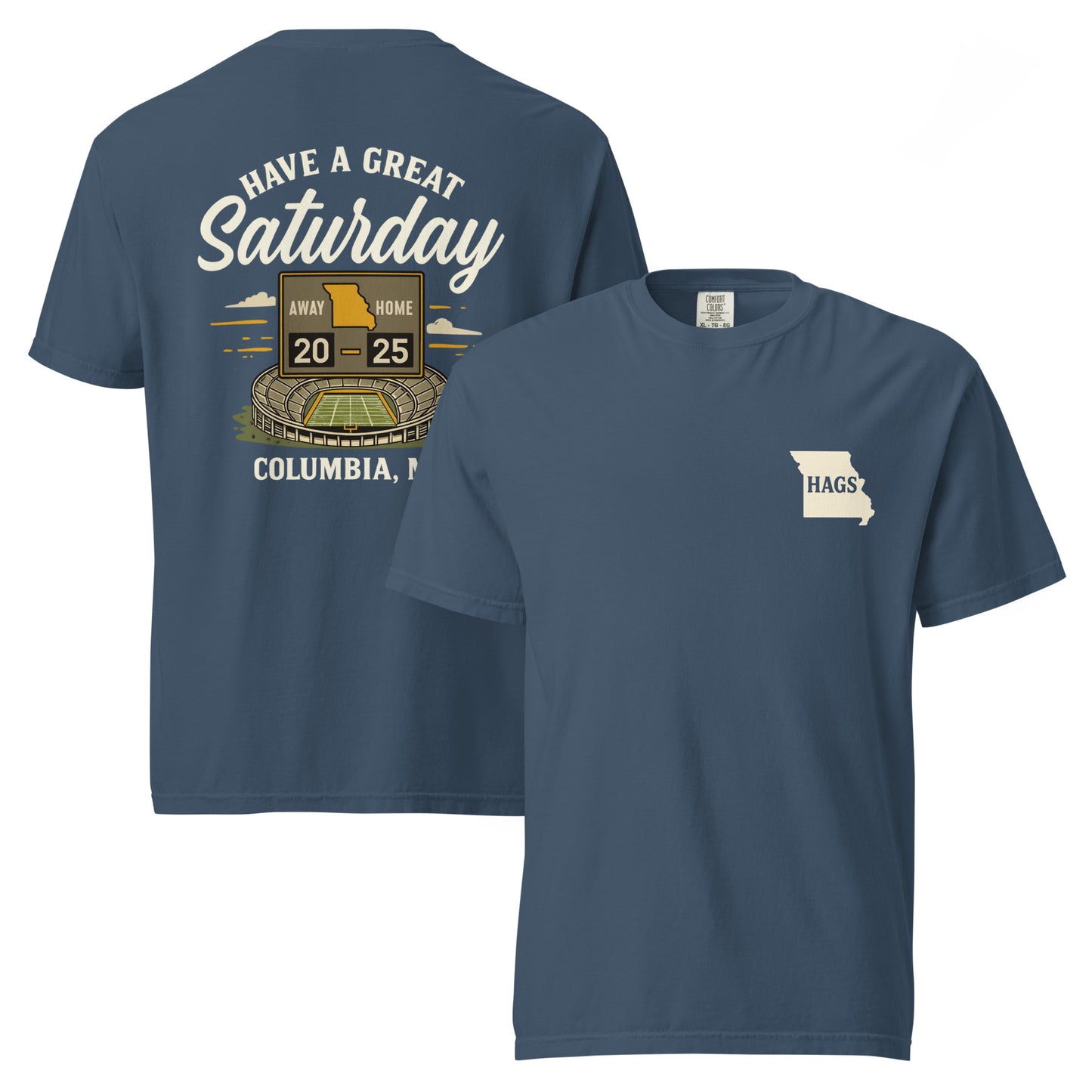 HAGS Missouri Outline Tee – Vintage White & Gold Comfort Colors Shirt – HAGS Clothing